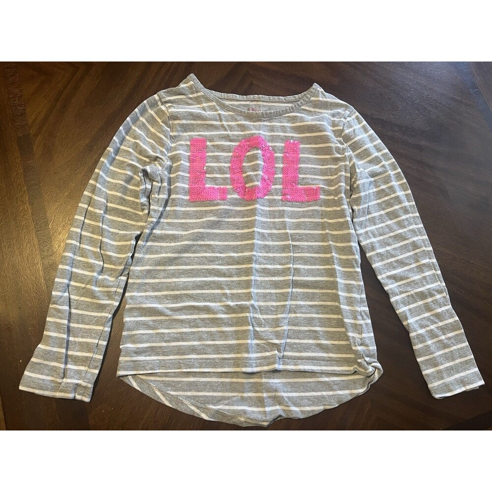 girls gray White LoL Pink graphic t-shirt size L (10/12) sweater blouse